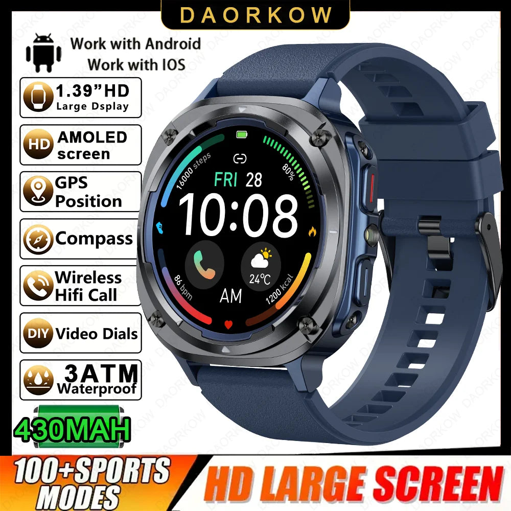 Smart Watch, Bluetooth Calling, Message Reminder, Stainless Steel Strap, Flashlight Function, Compatible with IPhone/Android