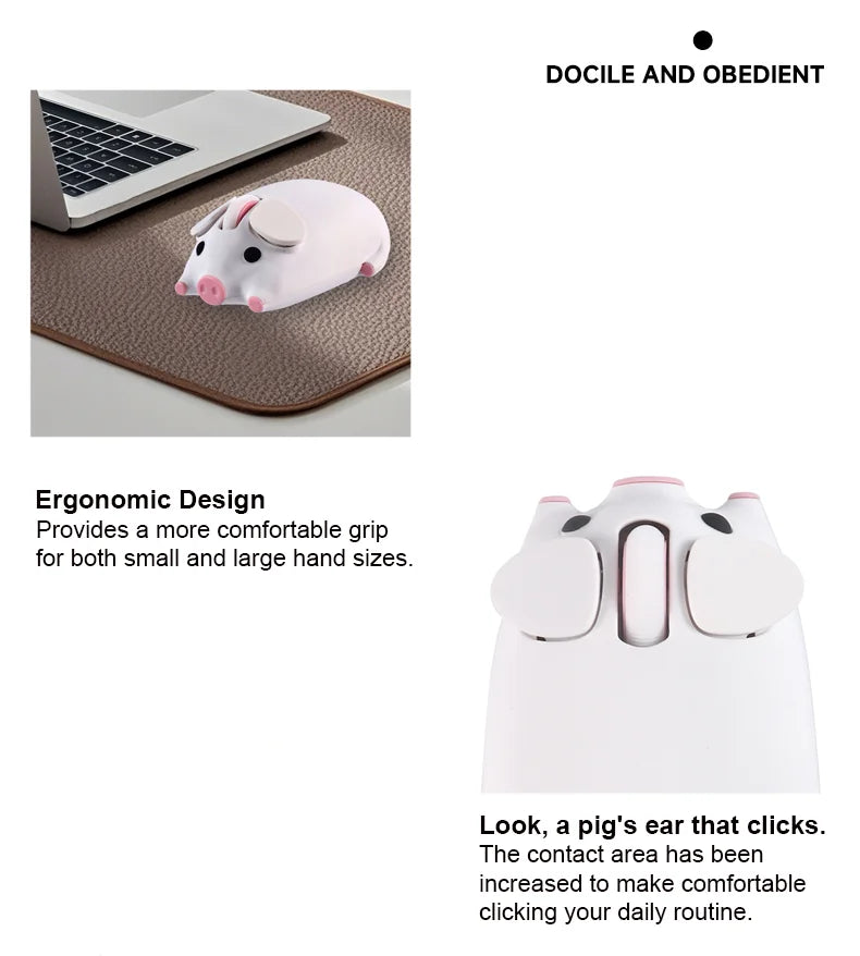 Cartoon Pig Design Computer Mouse Dual-mode 2.4G+Bluetooth Cute Ergonomic Optical Mice Game Laptop PC Universal For Girl Gift
