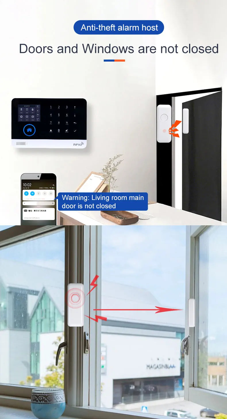 Smart Solar-Powered Home Alarm System — Tuya WiFi GSM, PIR & Door Sensors, Alexa Compatible