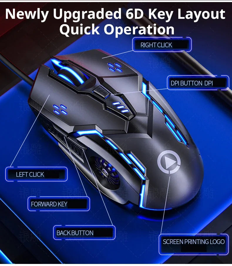 G5 Mute Wired Mouse Six Keys Luminous Game E-Sports Machinery Computer Accessories Gaming Mouse for Laptop Desktop