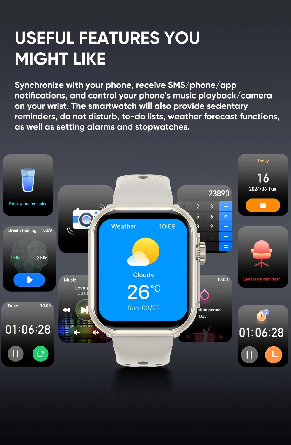New Smart Watch Men Women 1.85-Inch HD AMOLED Full Touch Screen IP68 Waterproof Bluetooth Call SmartWatch Men For Android IOS