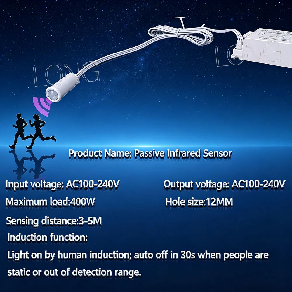 Smart Home PIR Infrared Detector, Human Motion Sensor AC100-240V, Light Sensing Auto Switch for Ceiling Cabinet Indoor Lamp
