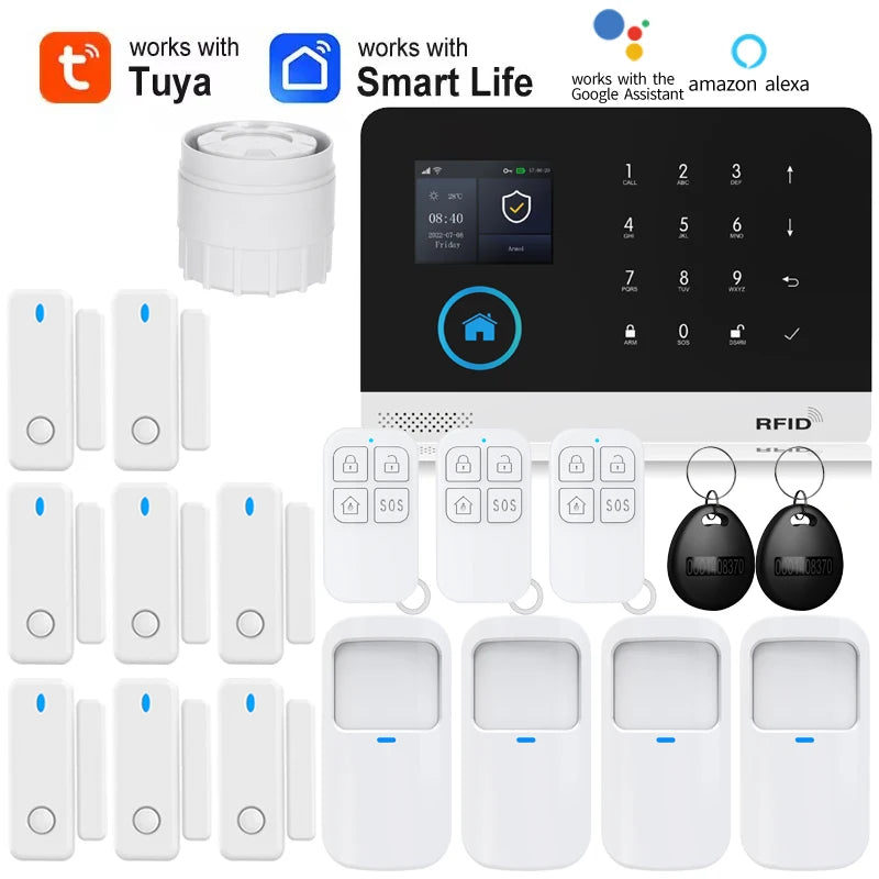 Smart Solar-Powered Home Alarm System — Tuya WiFi GSM, PIR & Door Sensors, Alexa Compatible