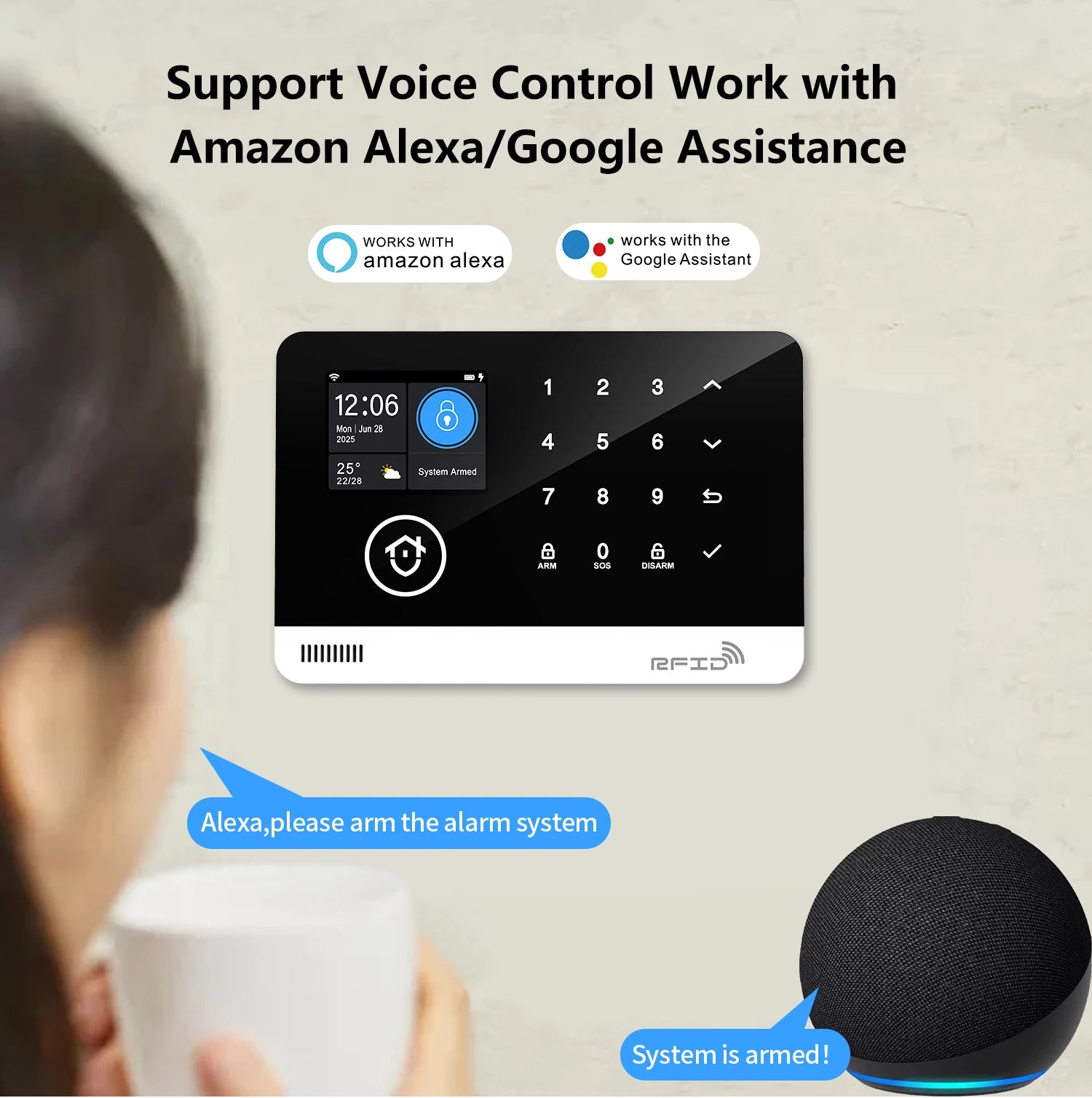 Smart Home Security Alarm System — WiFi & GSM, Touch Keypad, RFID & APP Control