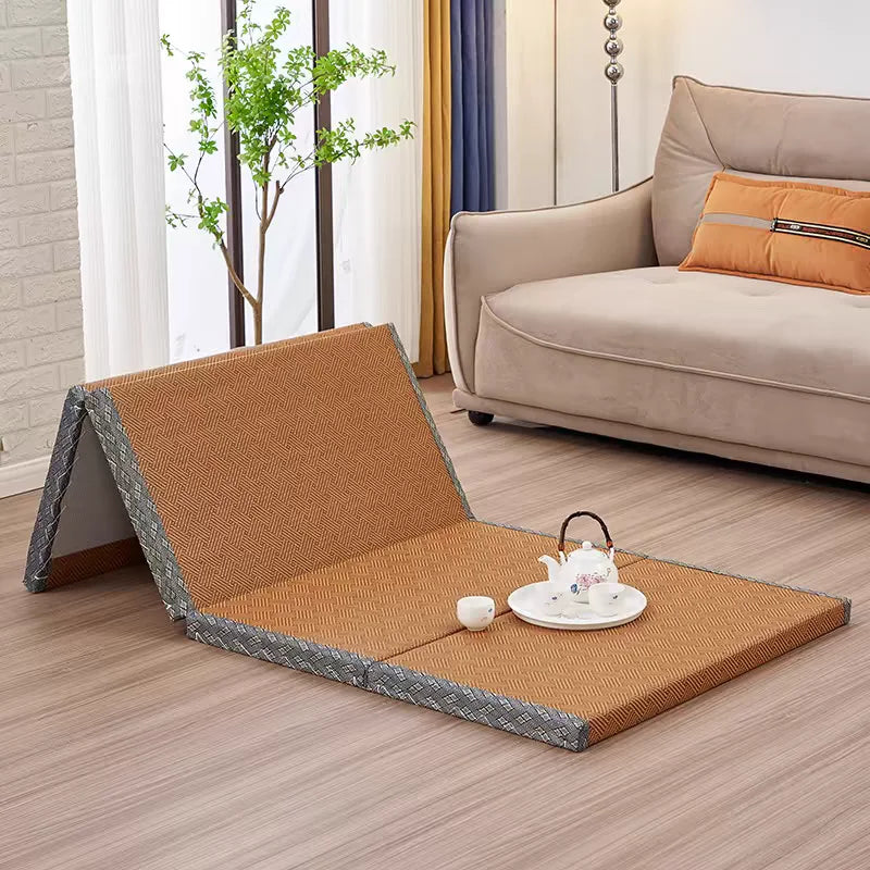Japanese Folding Tatami Mattress Floor Mat with Artificial Rattan Surface & Coconut Fiber Core Futon Yoga Meditation Mat