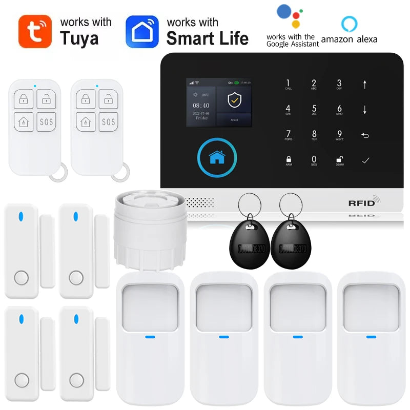 Smart Solar-Powered Home Alarm System — Tuya WiFi GSM, PIR & Door Sensors, Alexa Compatible