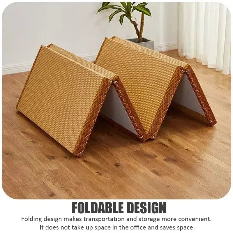 Japanese Folding Tatami Mattress Floor Mat with Artificial Rattan Surface & Coconut Fiber Core Futon Yoga Meditation Mat