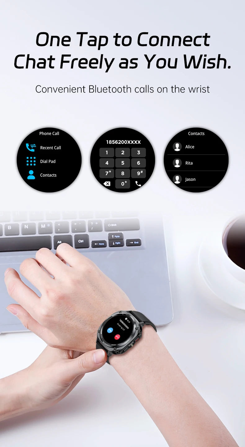Smart Watch, Bluetooth Calling, Message Reminder, Stainless Steel Strap, Flashlight Function, Compatible with IPhone/Android