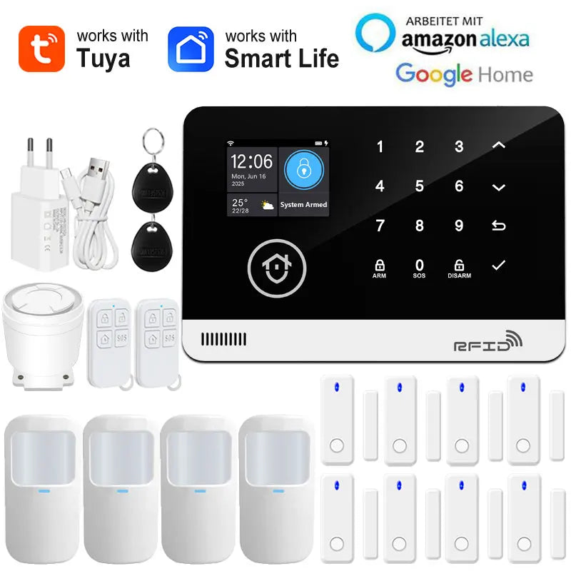 Smart Home Security Alarm System — WiFi & GSM, Touch Keypad, RFID & APP Control