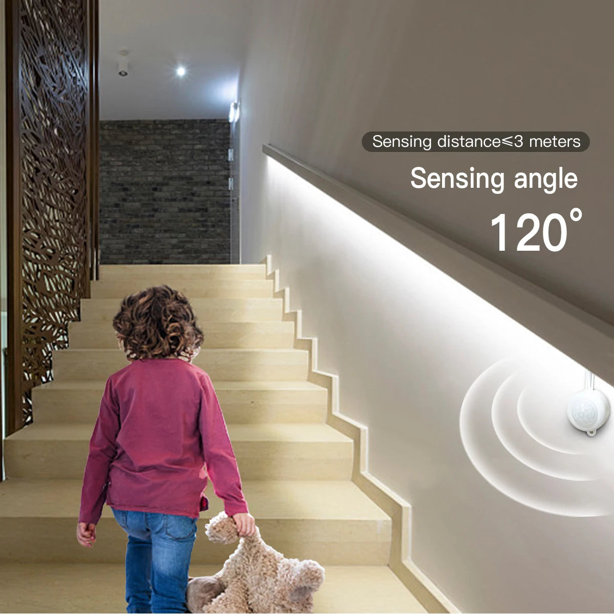 Smart PIR Motion Sensor LED Strip — Auto On/Off, 320 LEDs/m, Waterproof for Kitchen & Stairs