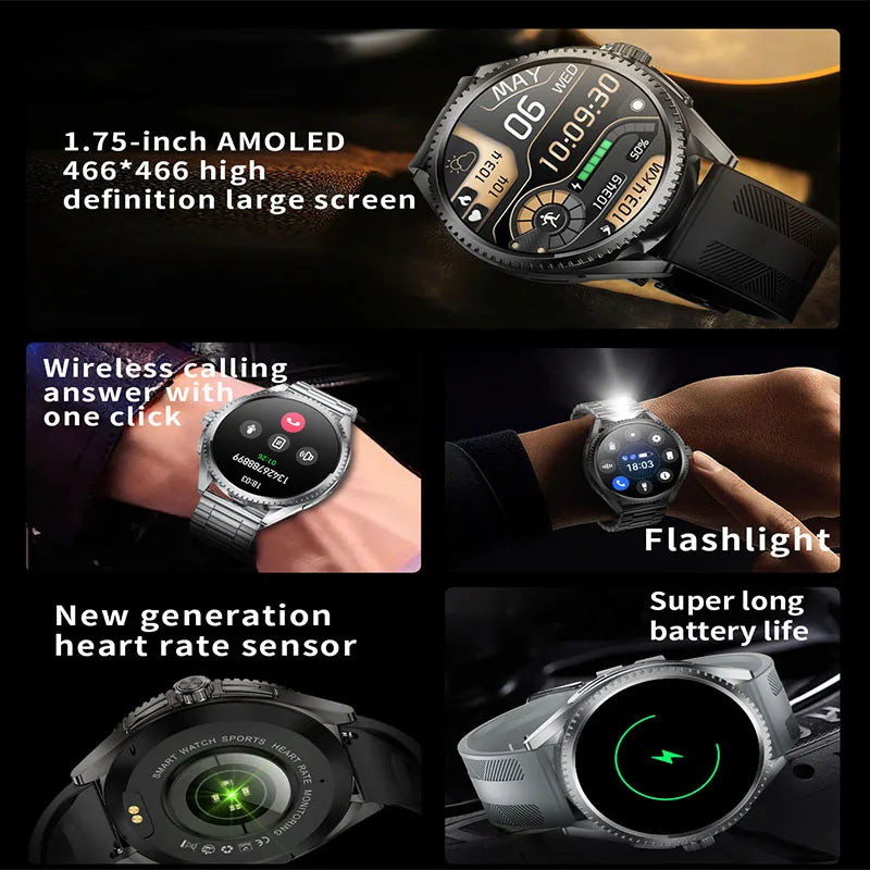 Smart Watch for Men 1.75-Inch AMOLED Luxury Business Sports Fitness Watch IP67 Water Resistant 620mAh Standby Multi-Sport Mode