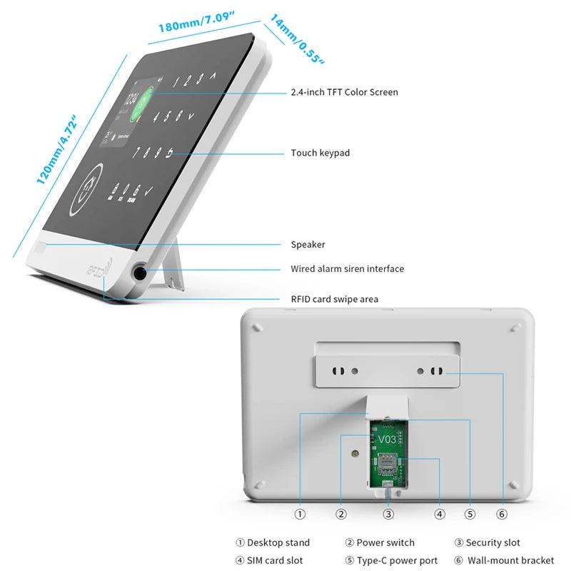 Smart Home Security Alarm System — WiFi & GSM, Touch Keypad, RFID & APP Control