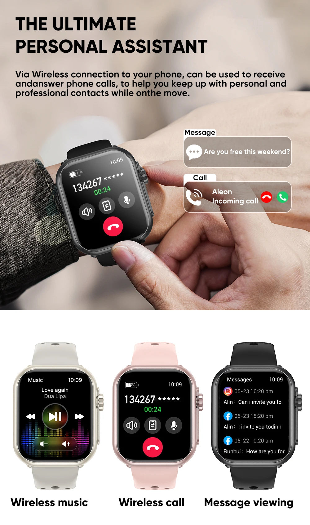 New Smart Watch Men Women 1.85-Inch HD AMOLED Full Touch Screen IP68 Waterproof Bluetooth Call SmartWatch Men For Android IOS