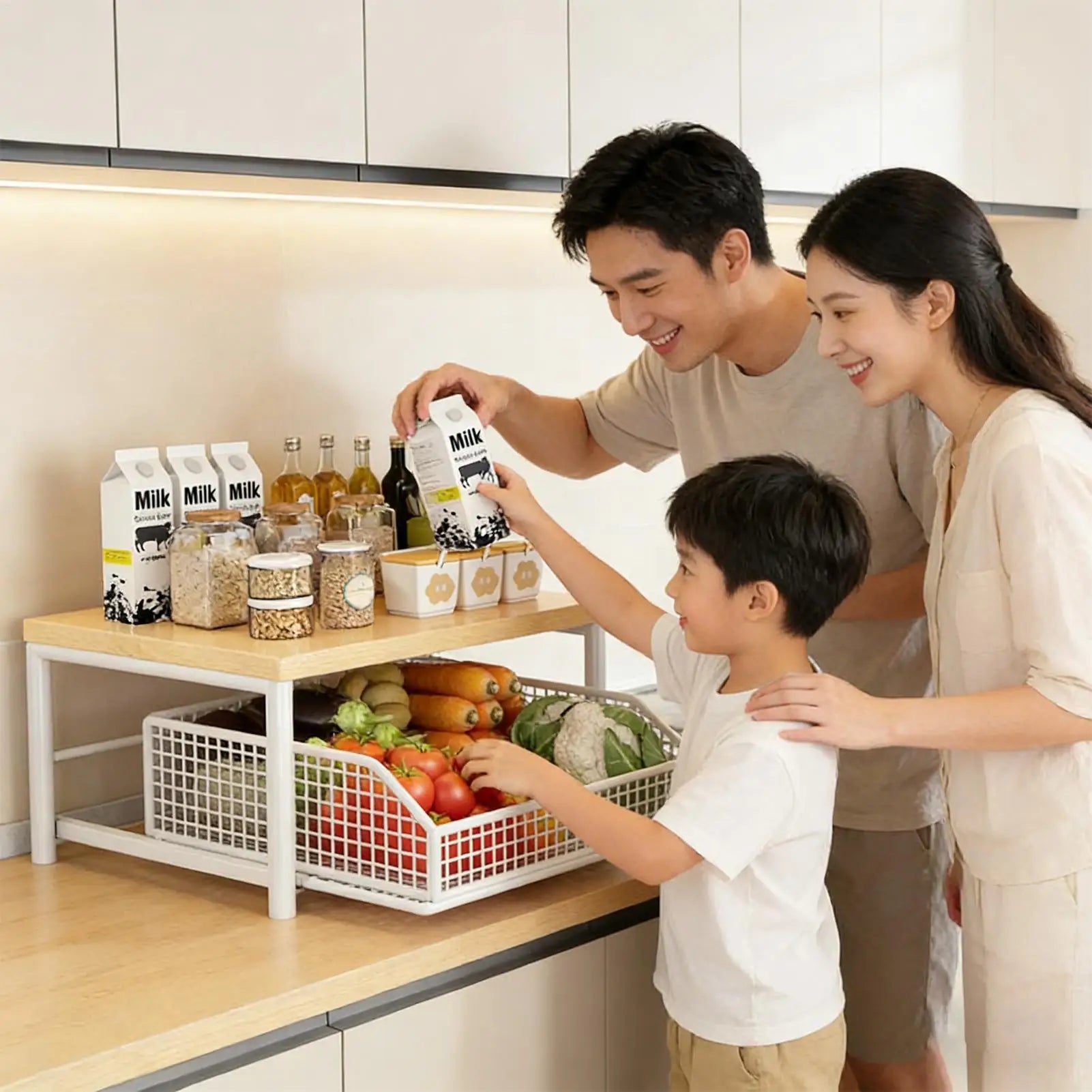 Kitchen Storage Rack Standing Shelf with Drawer for Fruit Vegetable Microwave Pots Dishes Spice Organizer for Kitchen Countertop