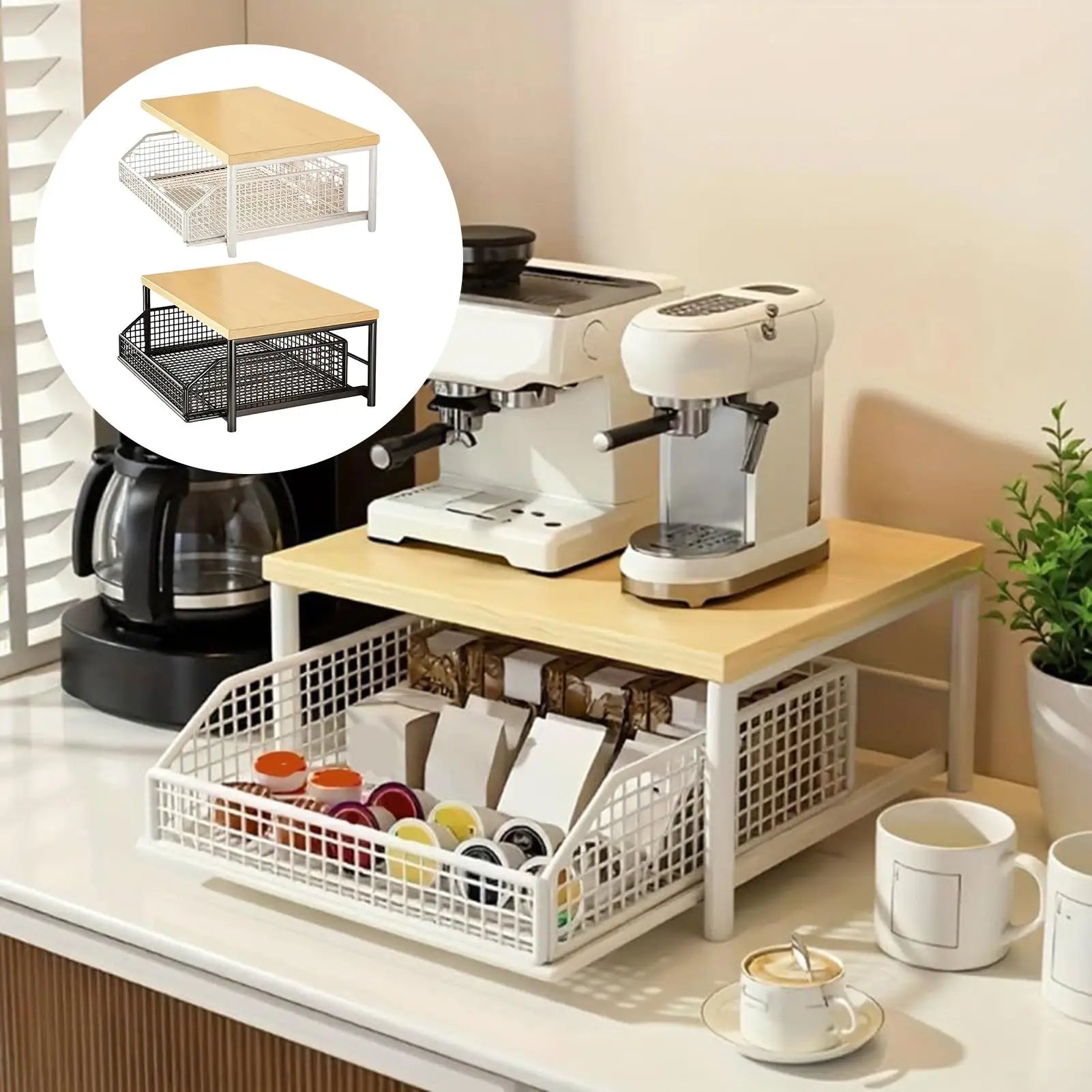 Kitchen Storage Rack Standing Shelf with Drawer for Fruit Vegetable Microwave Pots Dishes Spice Organizer for Kitchen Countertop