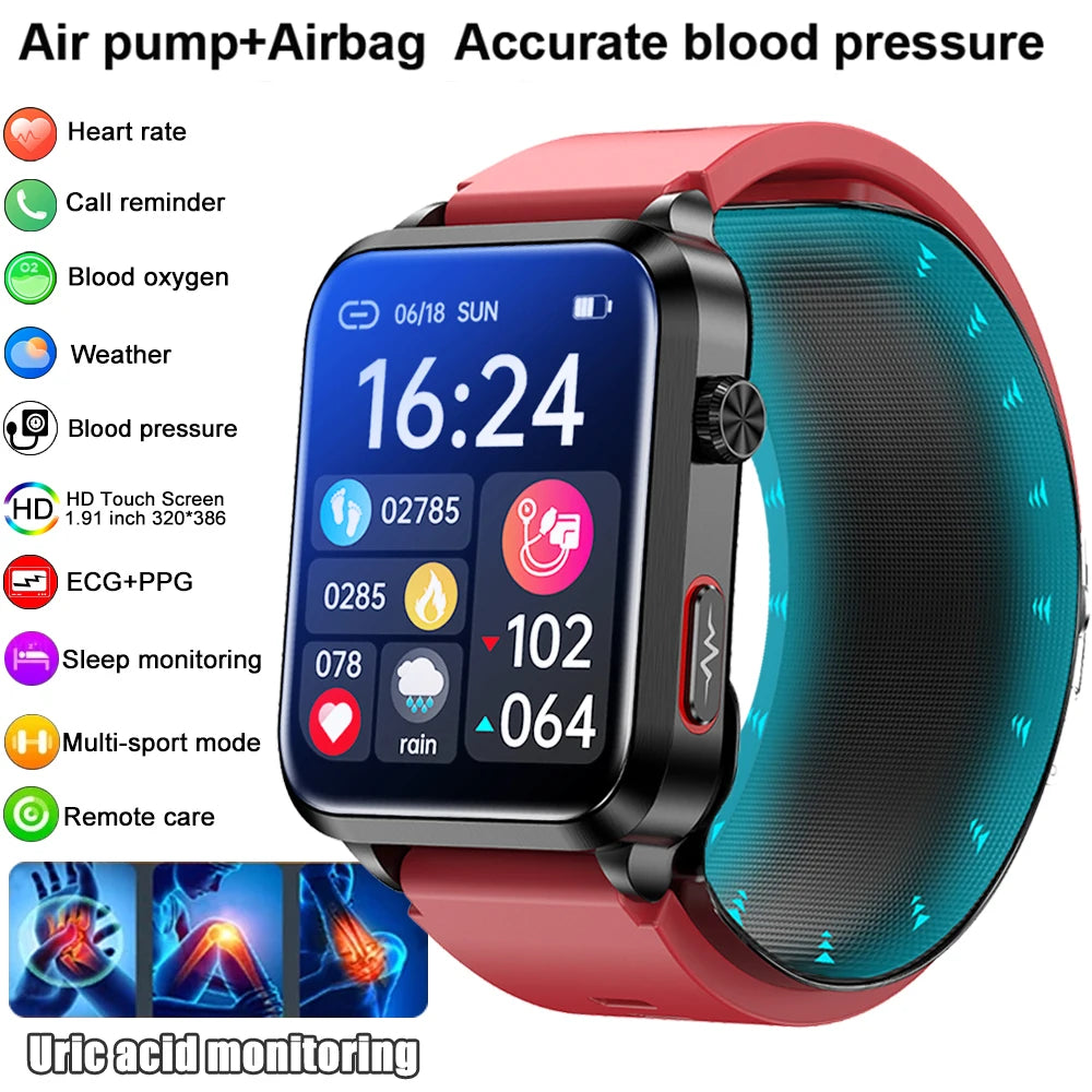 Smart Watch men 2026 New Air Pump Airbag health watch True Accurately Blood Pressure Uric Acid Blood Lipids watch waterproof