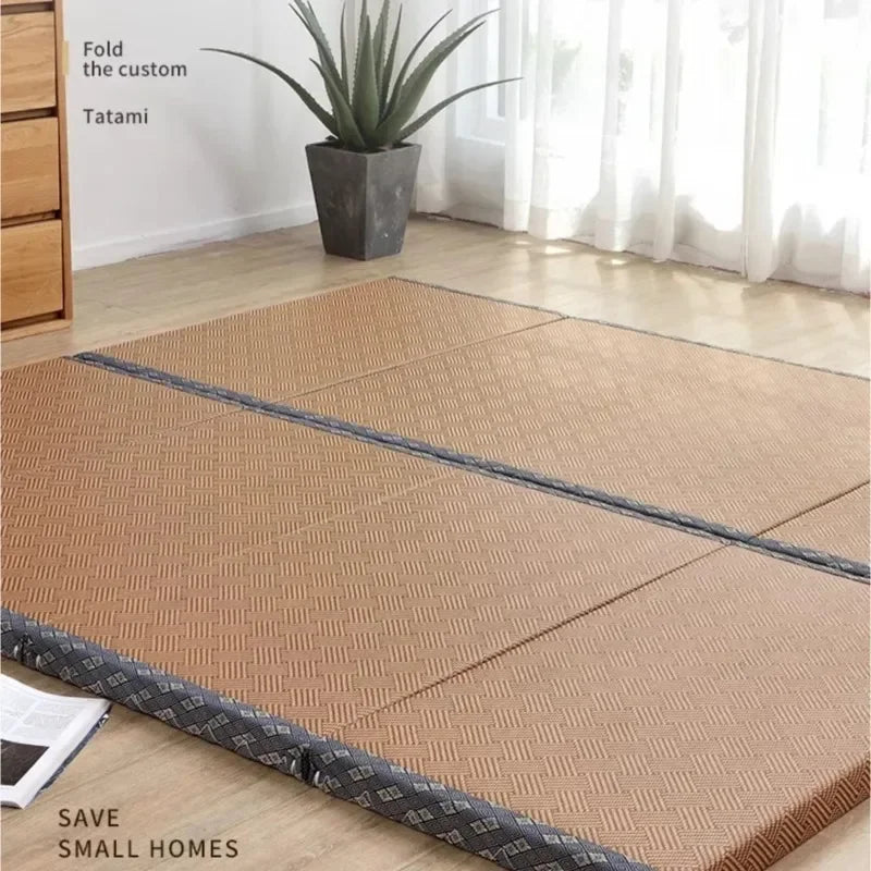 Japanese Folding Tatami Mattress Floor Mat with Artificial Rattan Surface & Coconut Fiber Core Futon Yoga Meditation Mat