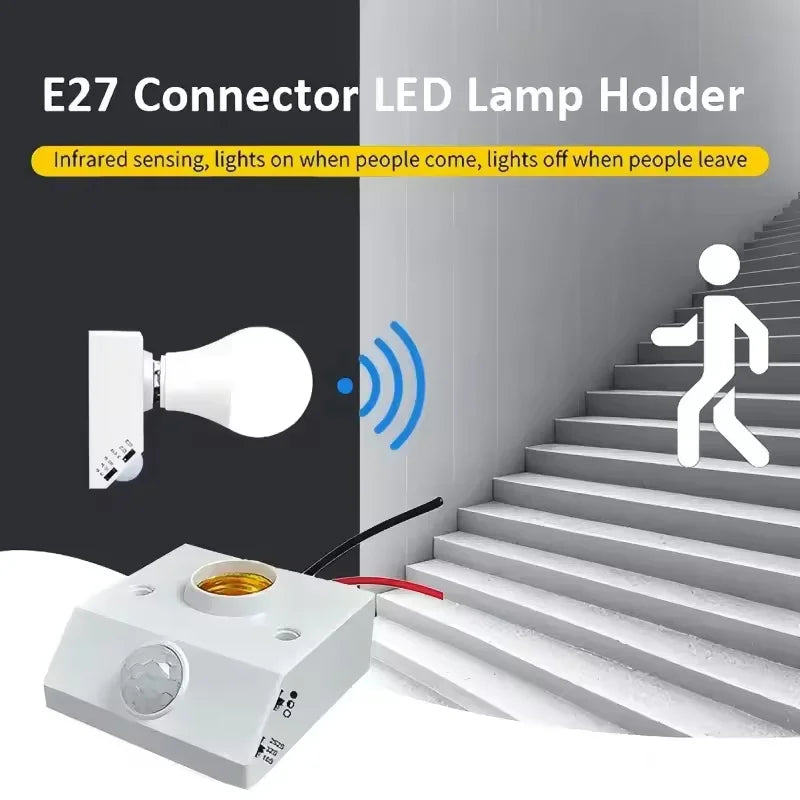 Smart 110-240V 100W PIR Induction Infrared Motion Sensor E27 LED Lamp Base Holder With Light Control Switch Bulb Socket Adapter