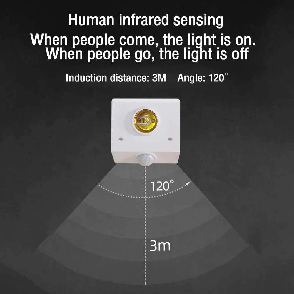 Smart 110-240V 100W PIR Induction Infrared Motion Sensor E27 LED Lamp Base Holder With Light Control Switch Bulb Socket Adapter