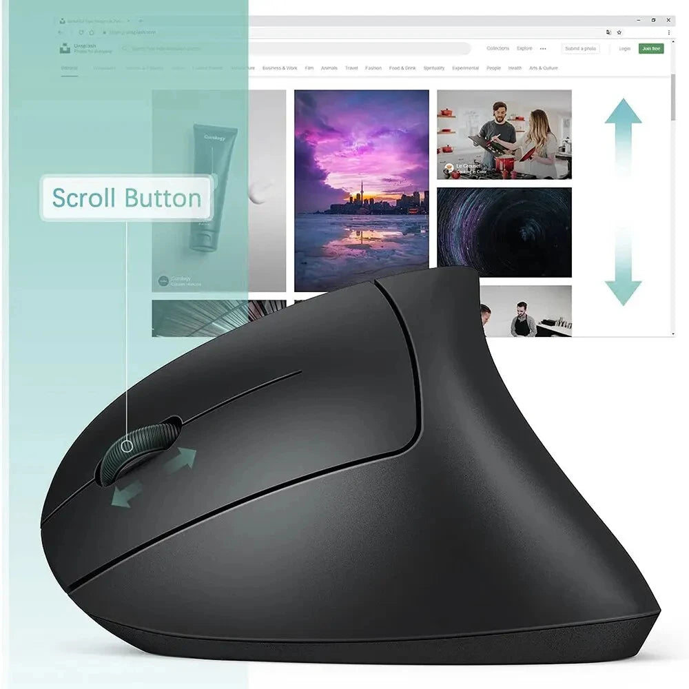 HOMEFISH Vertical Mouse Ergonomic 2.4GHz Wireless Optical Mice 3 Adjustable DPI 800/1200/1600 6 Buttons for Laptop PC Computer