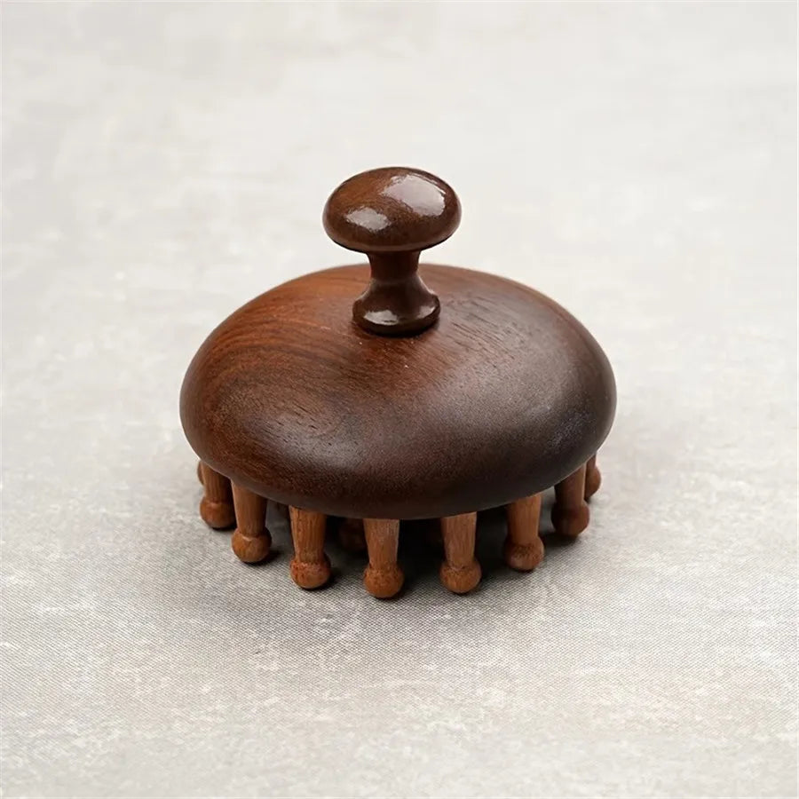 Ergonomic Mahogany Scalp Massager - Handheld Full Body Relaxation Tool with Unique Rounded Design for Relax