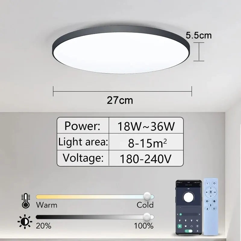 Smart LED Ceiling Lamp — Dimmable, APP & Remote Control, 36W/50W