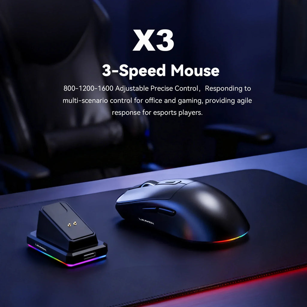 Dual-Mode Wireless Mouse | Magnetic Charging Dock | RGB Backlit | 3-Speed DPI (800-1200-1600) | 2.4G/BT | Suitable for daily use
