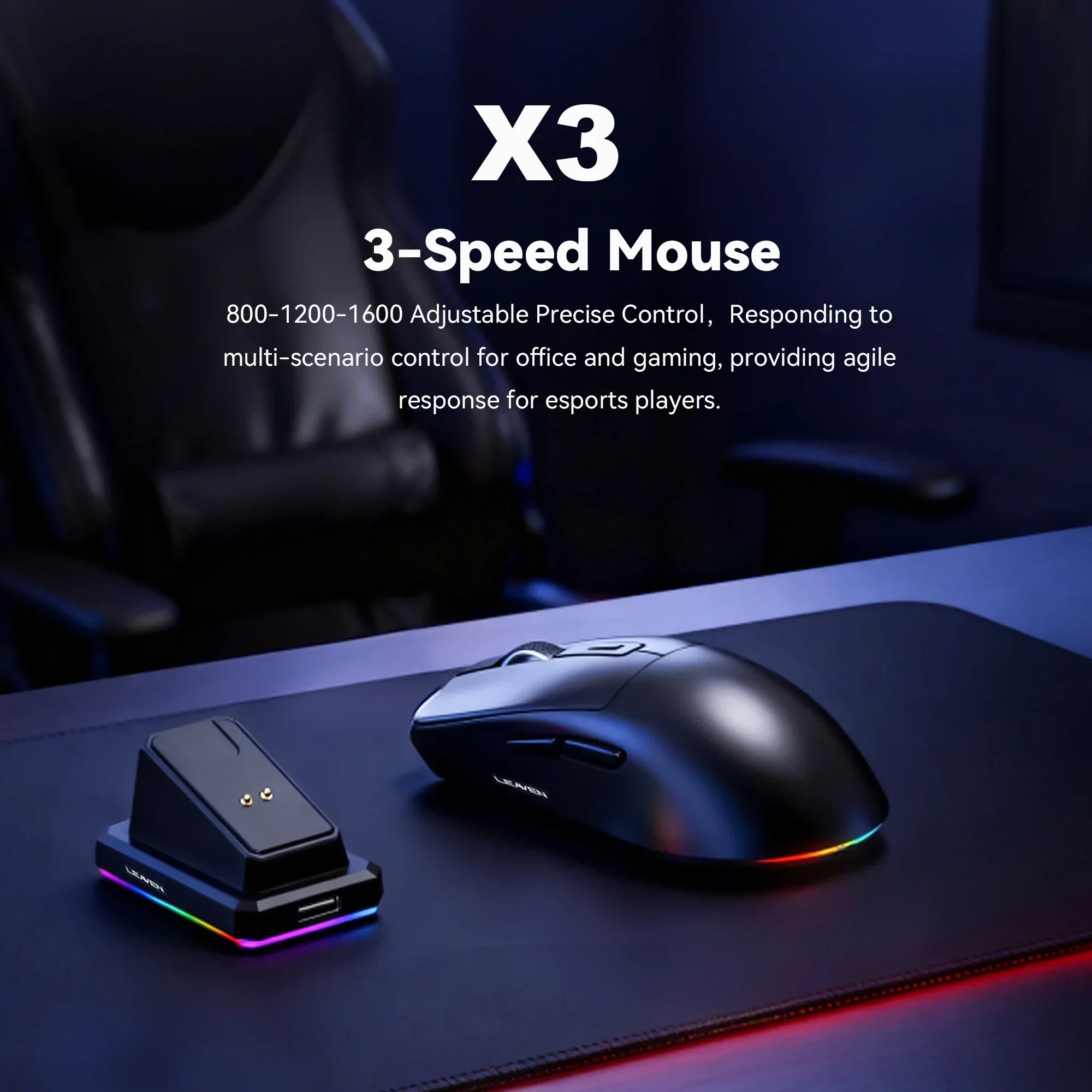 Dual-Mode Wireless Mouse | Magnetic Charging Dock | RGB Backlit | 3-Speed DPI (800-1200-1600) | 2.4G/BT | Suitable for daily use