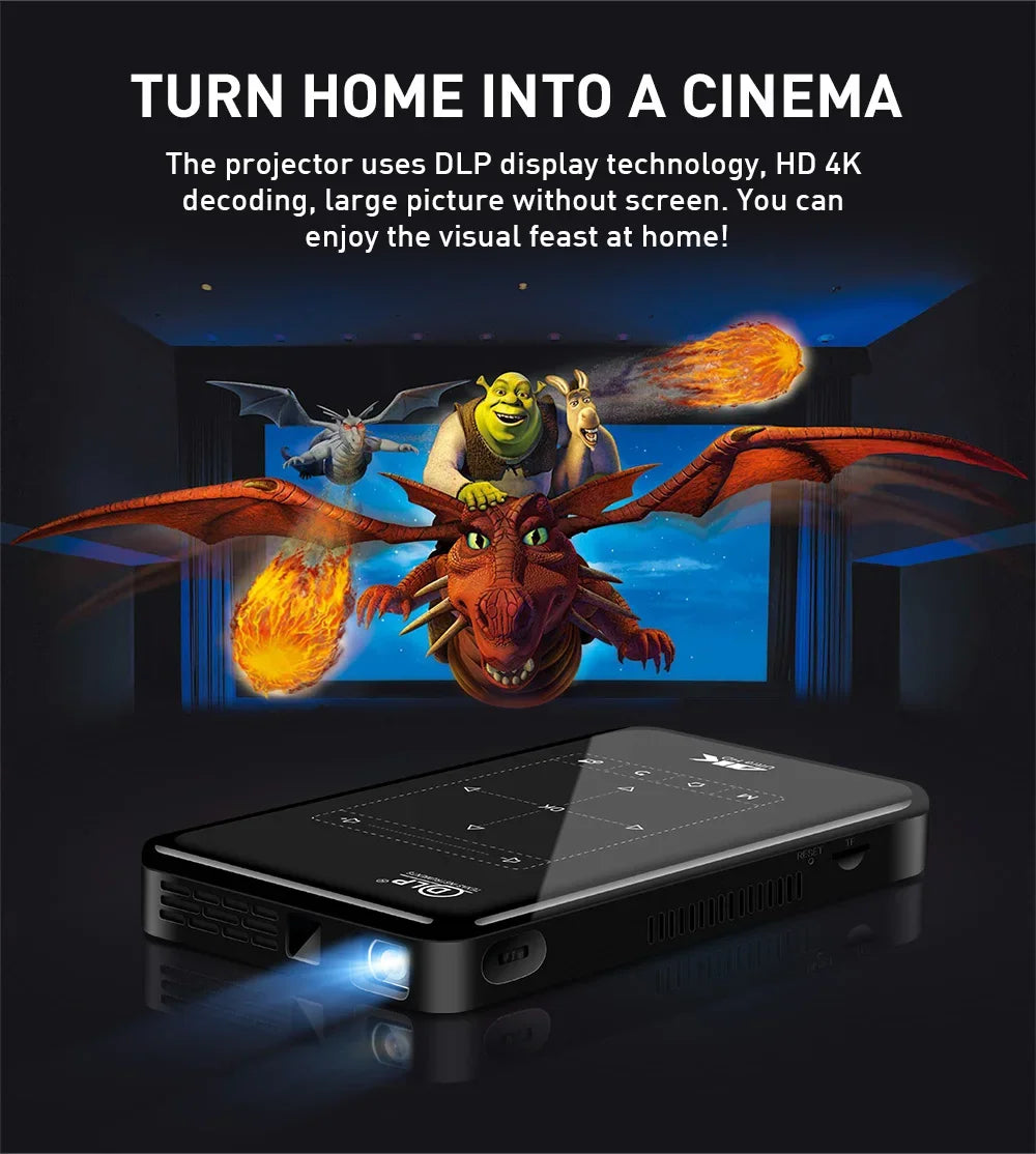 P09-II Portable DLP Mini Pocket Projector Android 9.0 2GB RAM 32GB ROM WIFI5 BT4.2 4K HD Beamer Home Cinema LED Video Projector