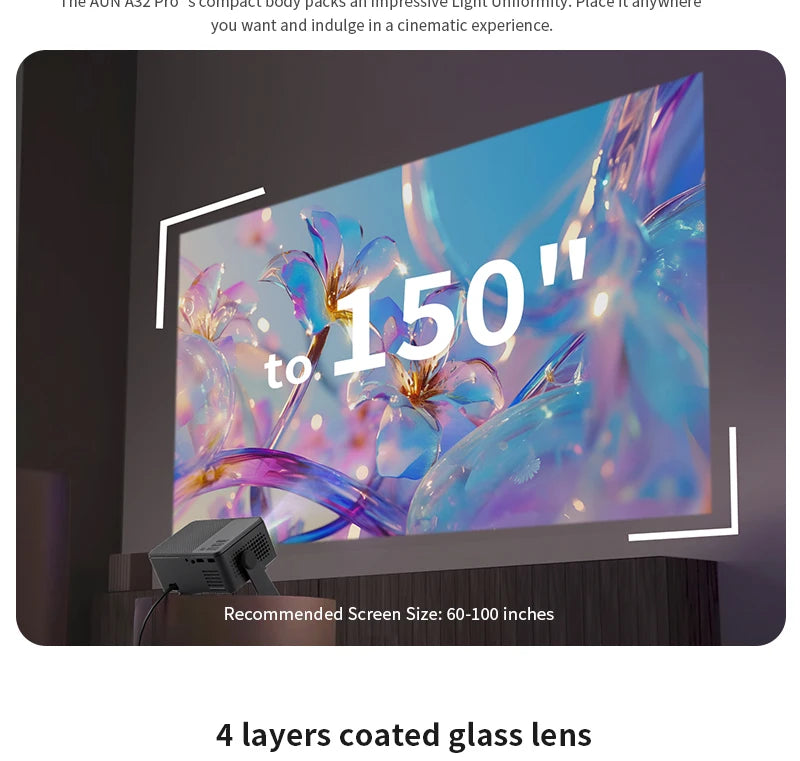 AUN A32 Pro Portable Projector — Android, 4K 1080P, Laser, WiFi, LED, Smart TV for Home & Outdoor