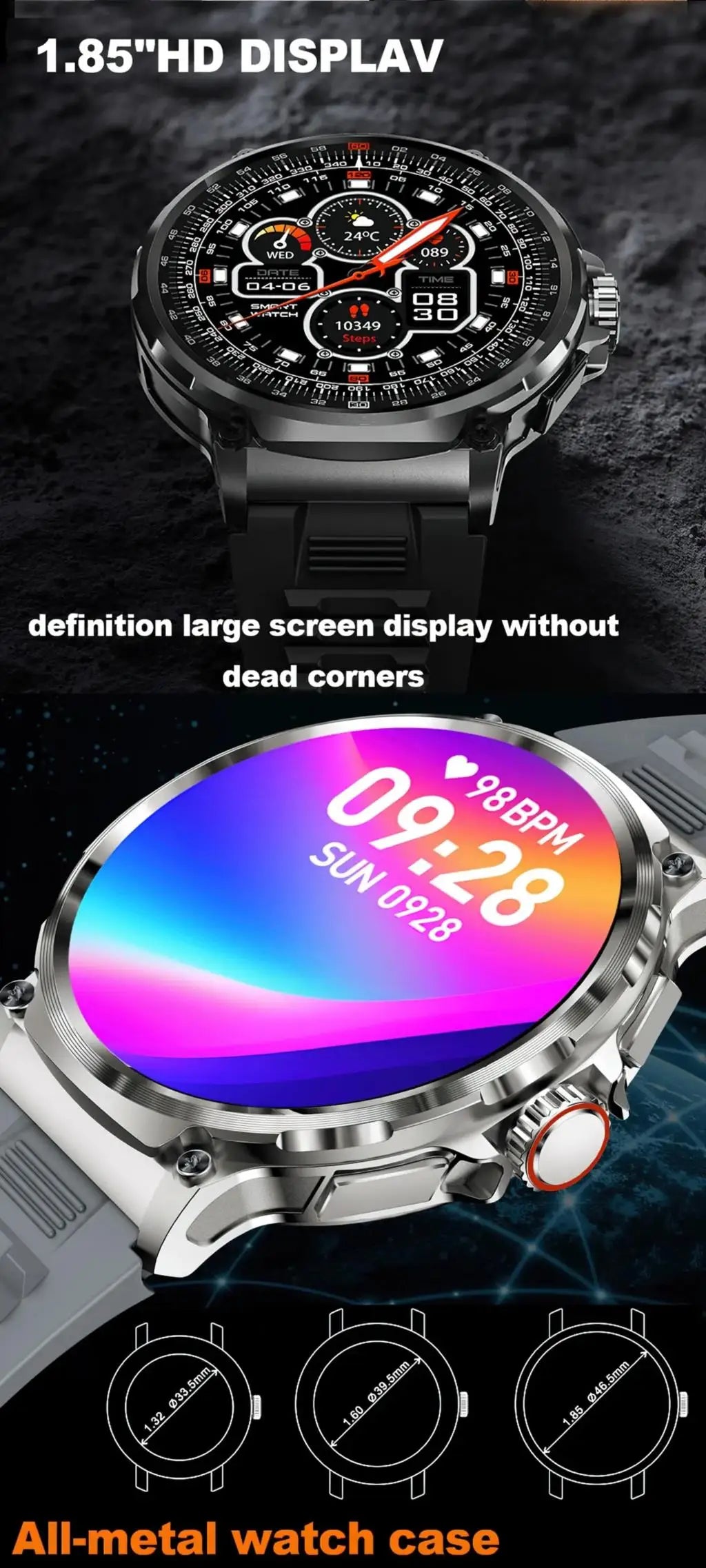 2026 New 1.85 inch Men Smart Watch Outdoors Sports 700mah Large Battery IP68 Waterproof LED Fitness Tracker Smartwatch Man Gifts
