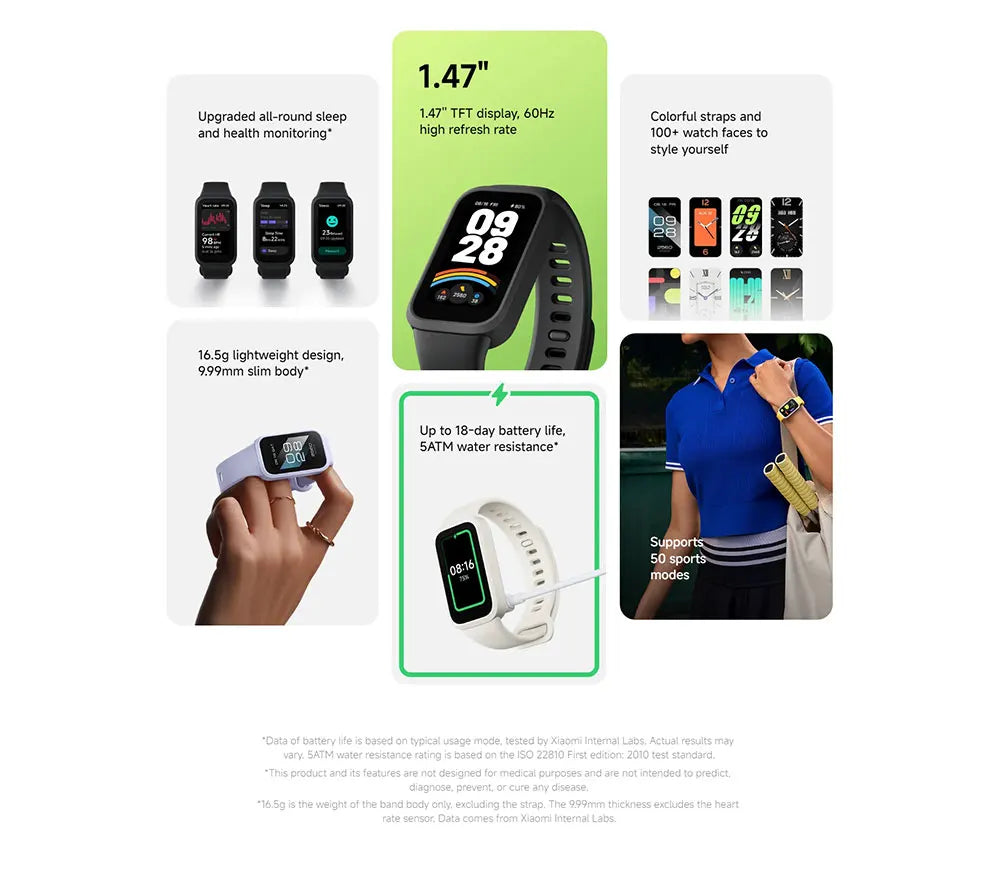 Xiaomi Smart Band 9 Active Global Version 1.47'' Display 18 Days Battery Life Health Monitoring 5ATM Sports Bracelet Mi Fitness