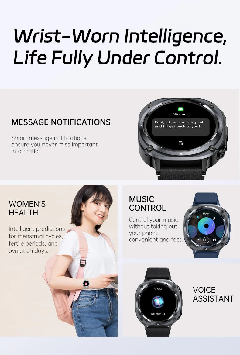 Smart Watch, Bluetooth Calling, Message Reminder, Stainless Steel Strap, Flashlight Function, Compatible with IPhone/Android