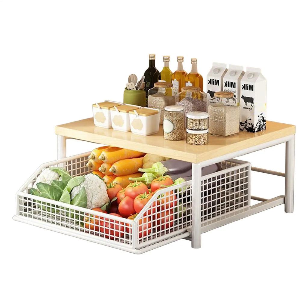 Kitchen Storage Rack Standing Shelf with Drawer for Fruit Vegetable Microwave Pots Dishes Spice Organizer for Kitchen Countertop
