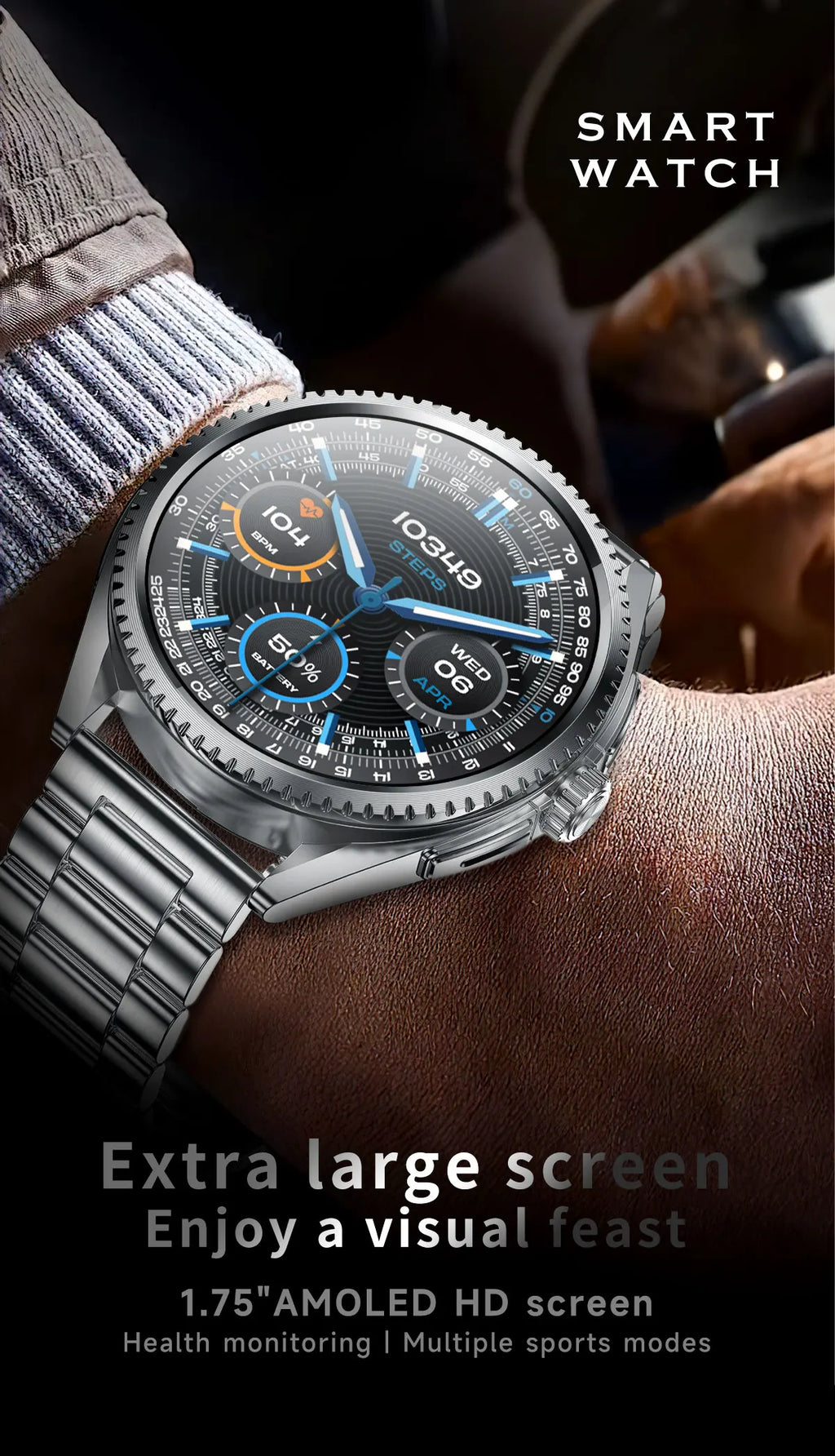 Smart Watch for Men 1.75-Inch AMOLED Luxury Business Sports Fitness Watch IP67 Water Resistant 620mAh Standby Multi-Sport Mode