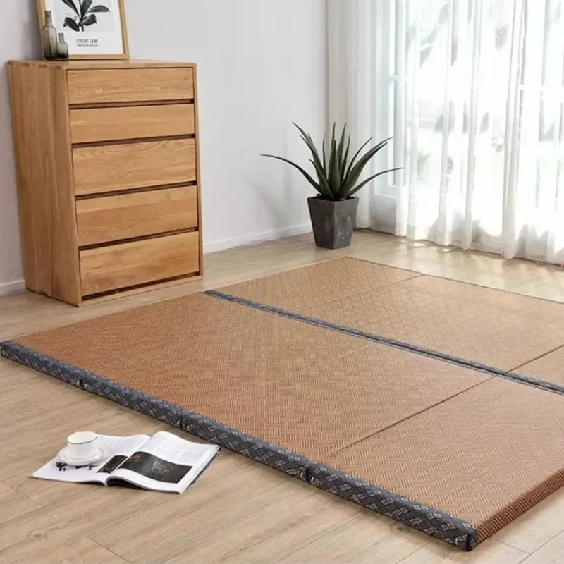 Japanese Folding Tatami Mattress Floor Mat with Artificial Rattan Surface & Coconut Fiber Core Futon Yoga Meditation Mat
