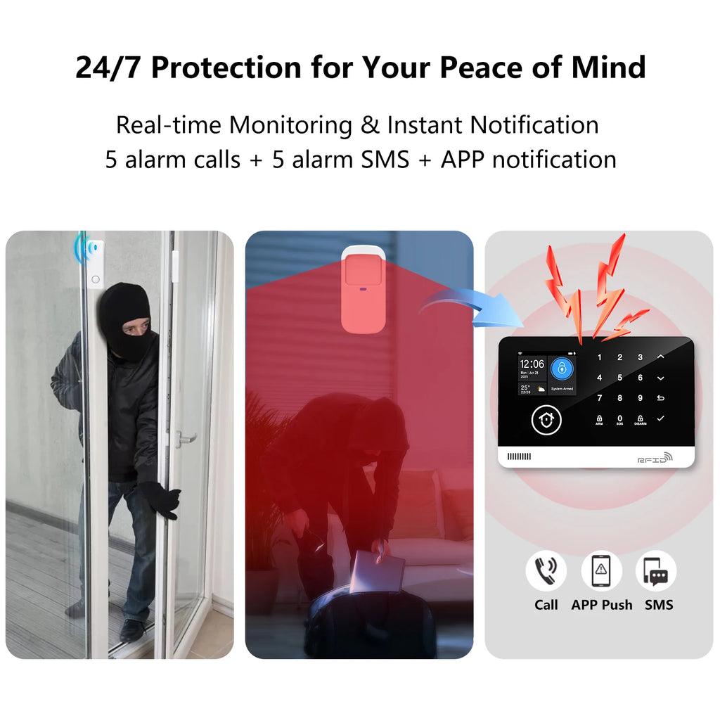 Smart Home Security Alarm System — WiFi & GSM, Touch Keypad, RFID & APP Control