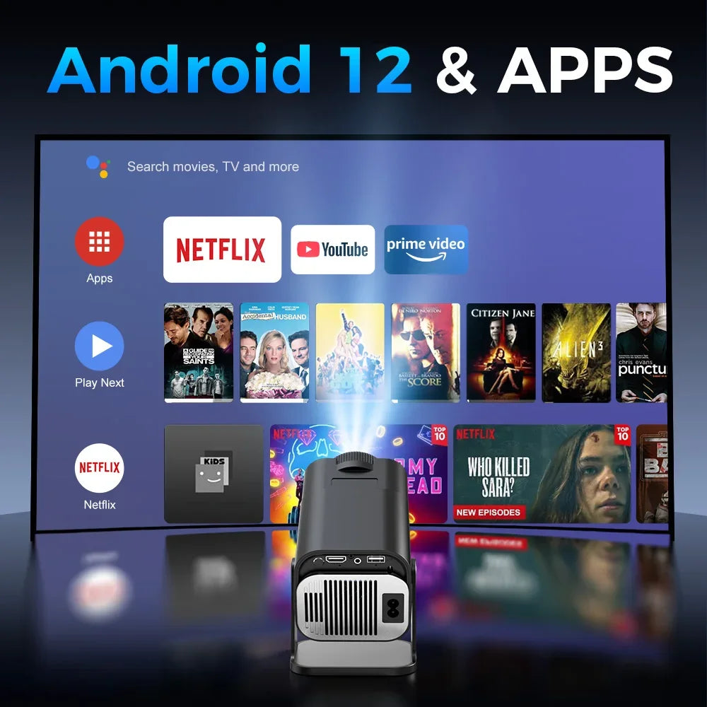 HY320 Mini Newly Native 720P Android 12 4K Projector 300ANSI Wifi6 BT5.0 Cinema Outdoor Portable 180° Rotable Projector