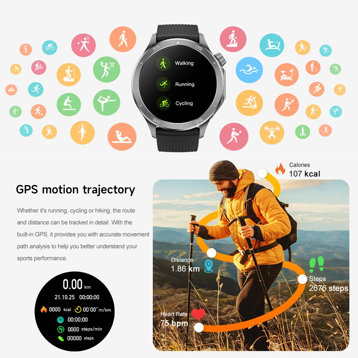 2026 new smart watch 1.53-inch HD large screen supports Bluetooth calls, multiple sports modes, compass health monitoring