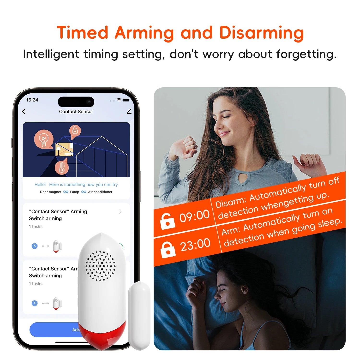 Smart WiFi Door & Window Sensor — 100dB Siren, LED Alert & APP Control