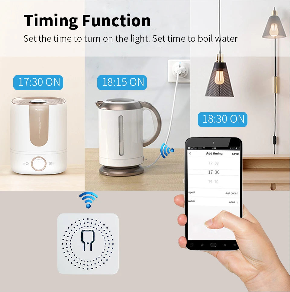 Smart Mini WiFi Switch — Voice & APP Control, 16A, Flame-Retardant, Easy Install