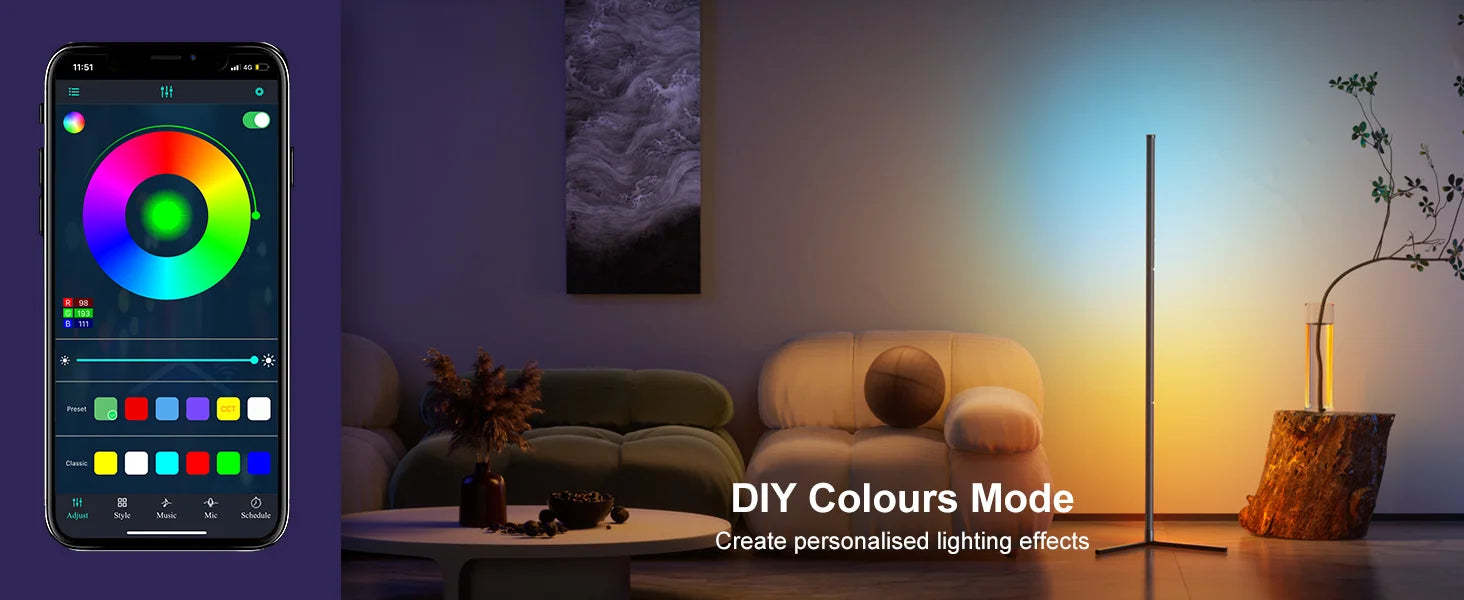 Smart RGB Floor Lamp — Music Sync, APP Control, Corner Standing Lamp for Living Room