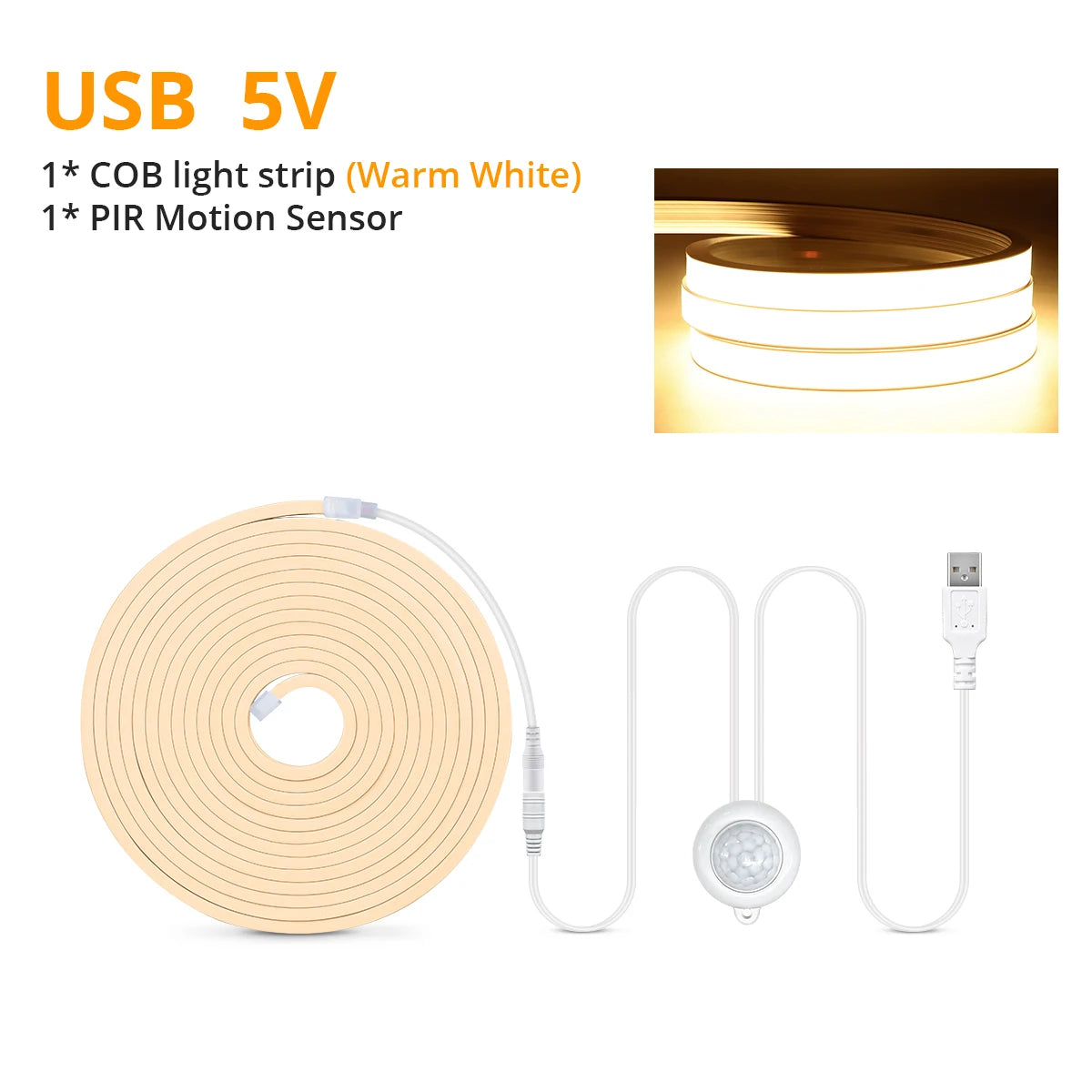 Smart PIR Motion Sensor LED Strip — Auto On/Off, 320 LEDs/m, Waterproof for Kitchen & Stairs