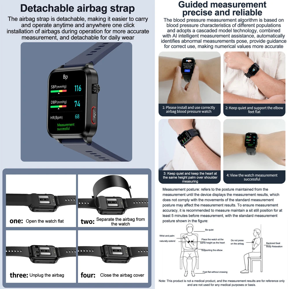 Smart Watch men 2026 New Air Pump Airbag health watch True Accurately Blood Pressure Uric Acid Blood Lipids watch waterproof